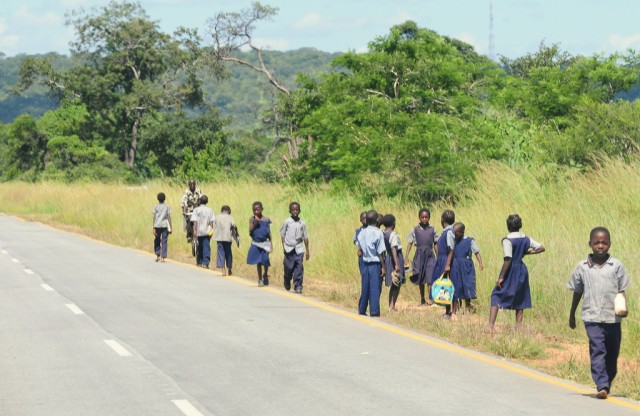 Children at the side of the road in Kenya
